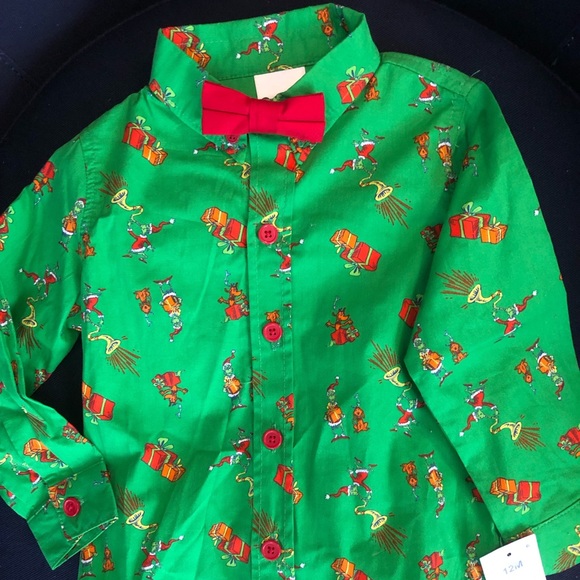 Grinch Christmas Baby Boys Button Down 